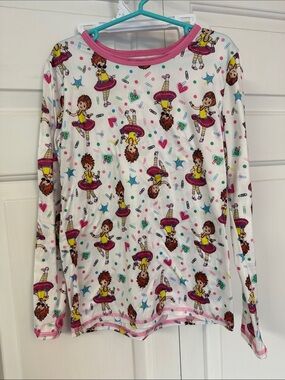 Cuddl Duds Girls' White Top with Pink Trim and Pastel Print- Fancy Nancy